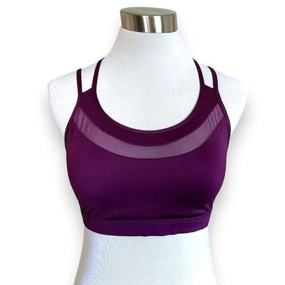 Victorias Secret Sports Bra Sz M Purple Mesh Panel Strappy Back Low Impact Yoga - Picture 5 of 7